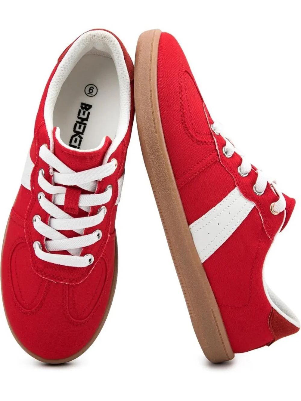 Women's Red Canvas Shoes Flat Pull On Round Toe Athletic Tennis Sneakers